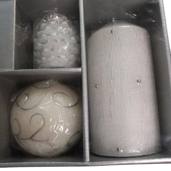 7 Piece Candle Set Elegant Assorted Designs Silver White Figural Sculpted NEW - Picture 2 of 7